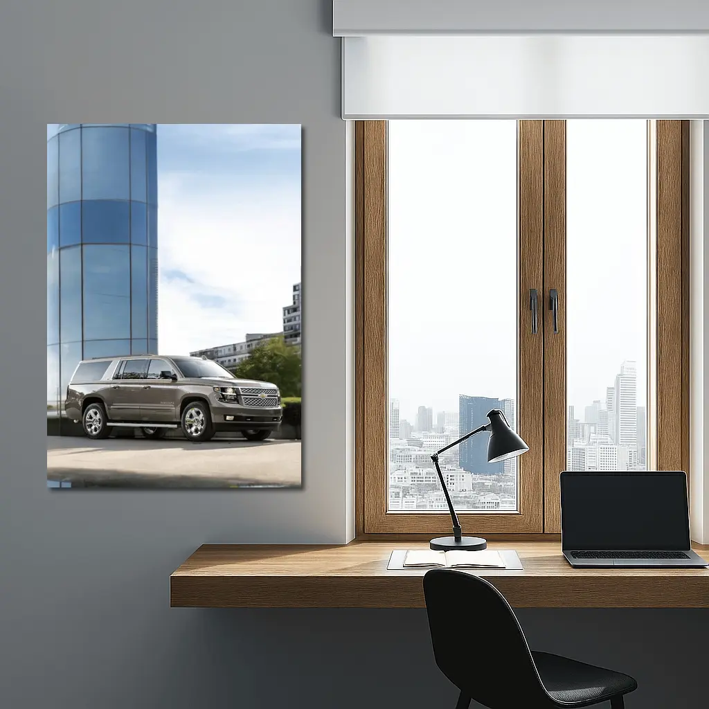 Chevrolet Suburban Parked Outside Glass Building – Wall Art