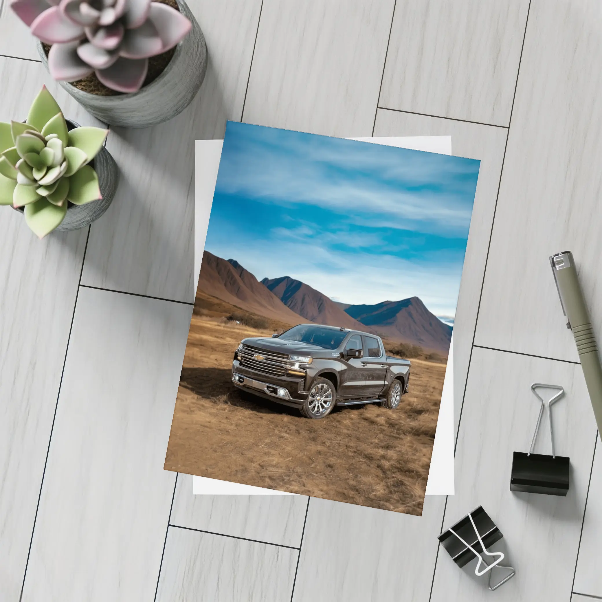 Chevrolet Silverado Black Truck Desert Mountains – Postcards