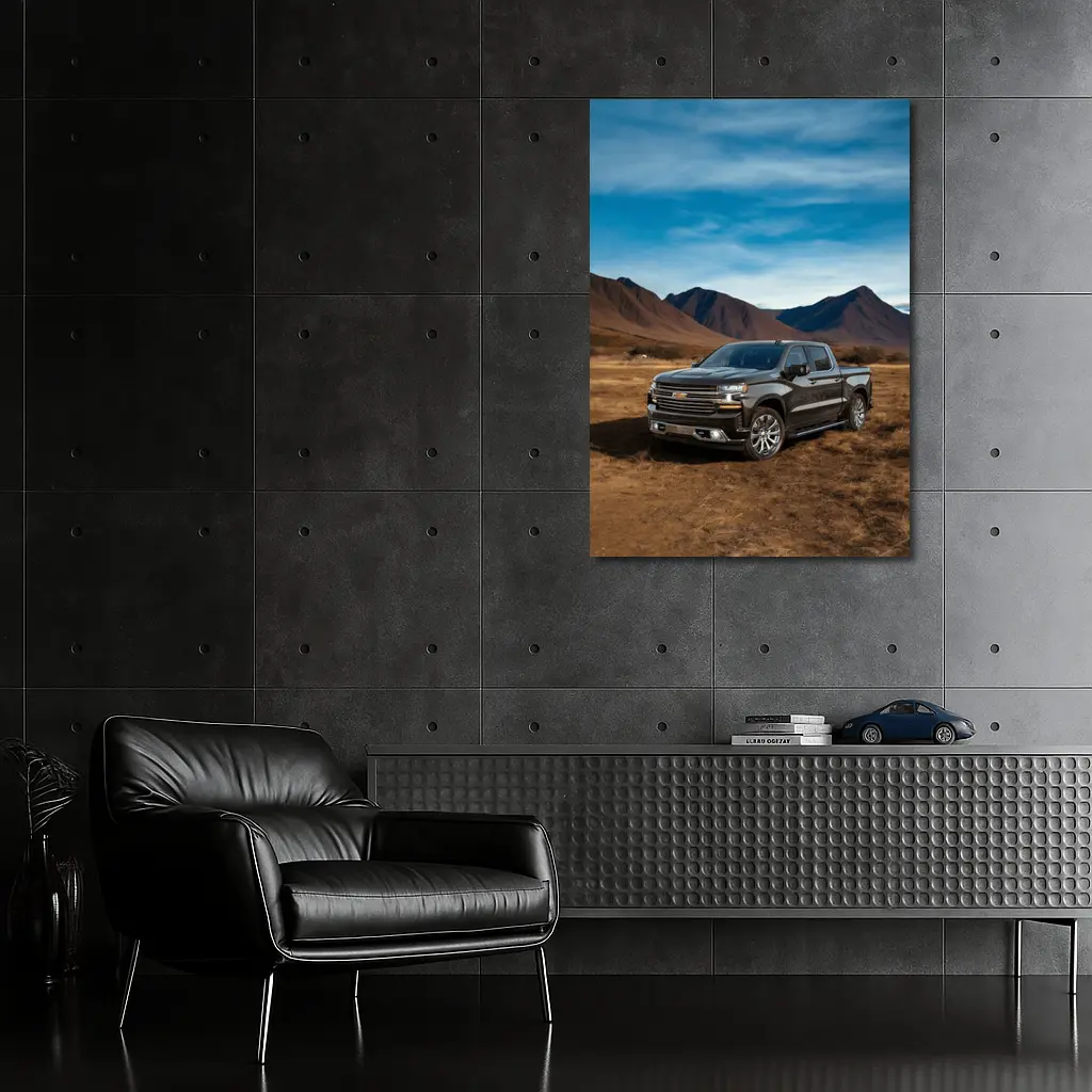 Chevrolet Silverado Black Truck Desert Mountains – Wall Art