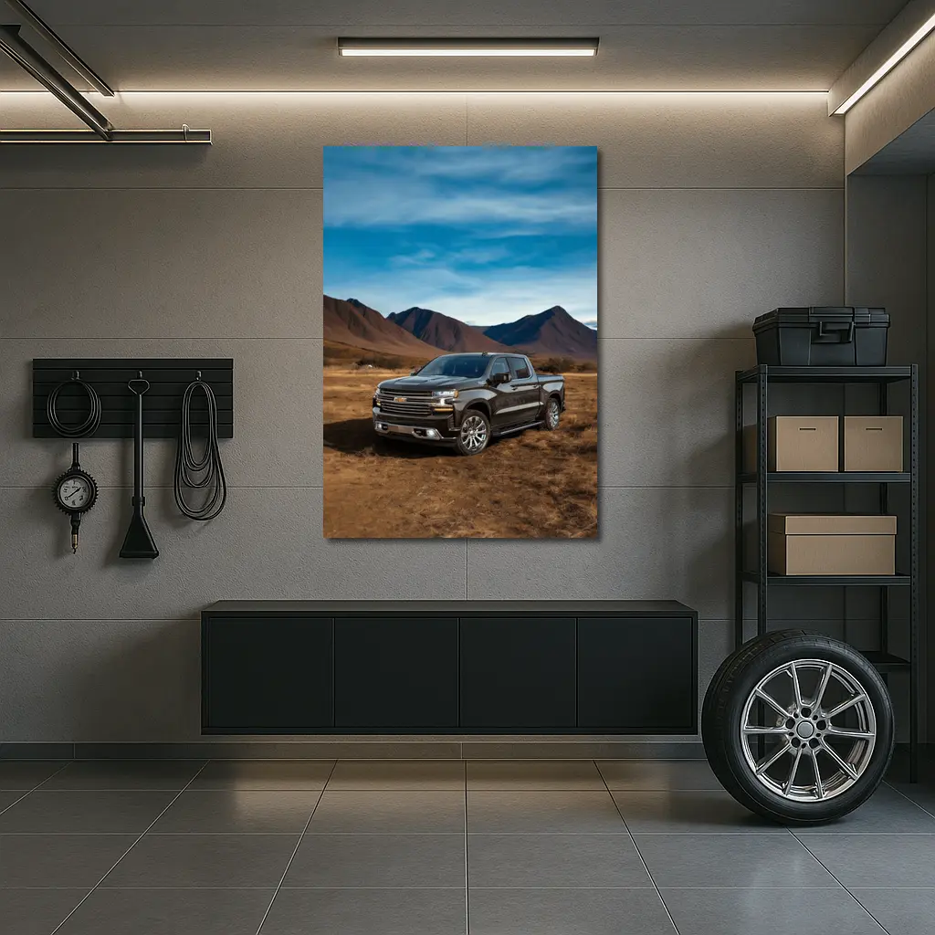 Chevrolet Silverado Black Truck Desert Mountains – Wall Art