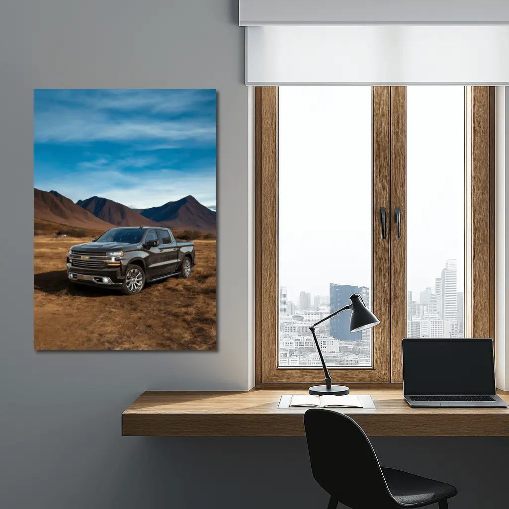 Chevrolet Silverado Black Truck Desert Mountains – Wall Art