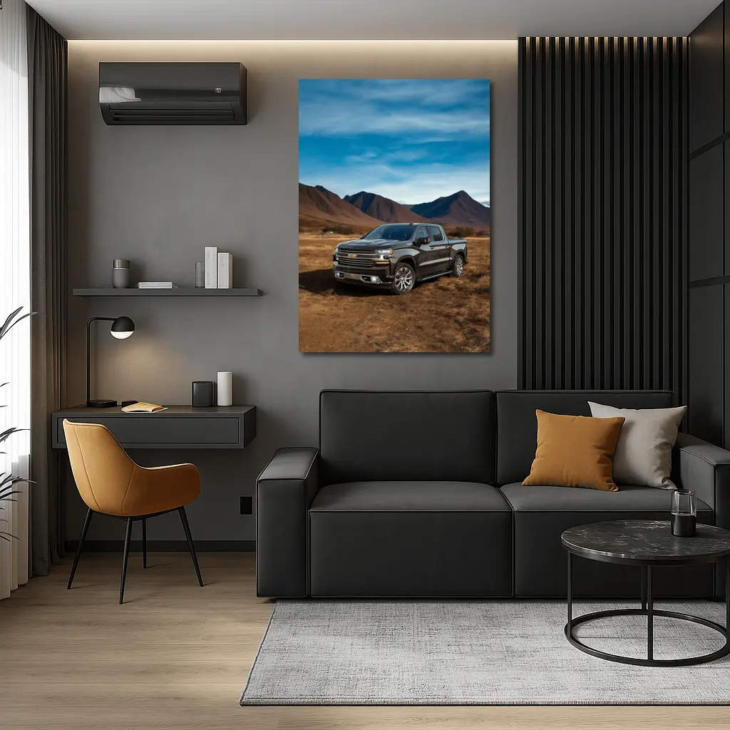 Chevrolet Silverado Black Truck Desert Mountains – Wall Art