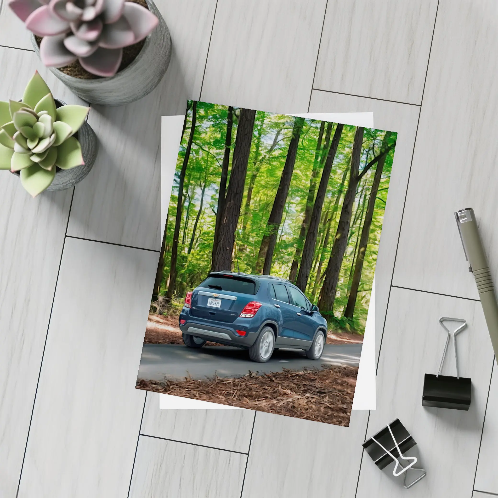 Chevrolet Trax Blue SUV Forest Road – Postcards
