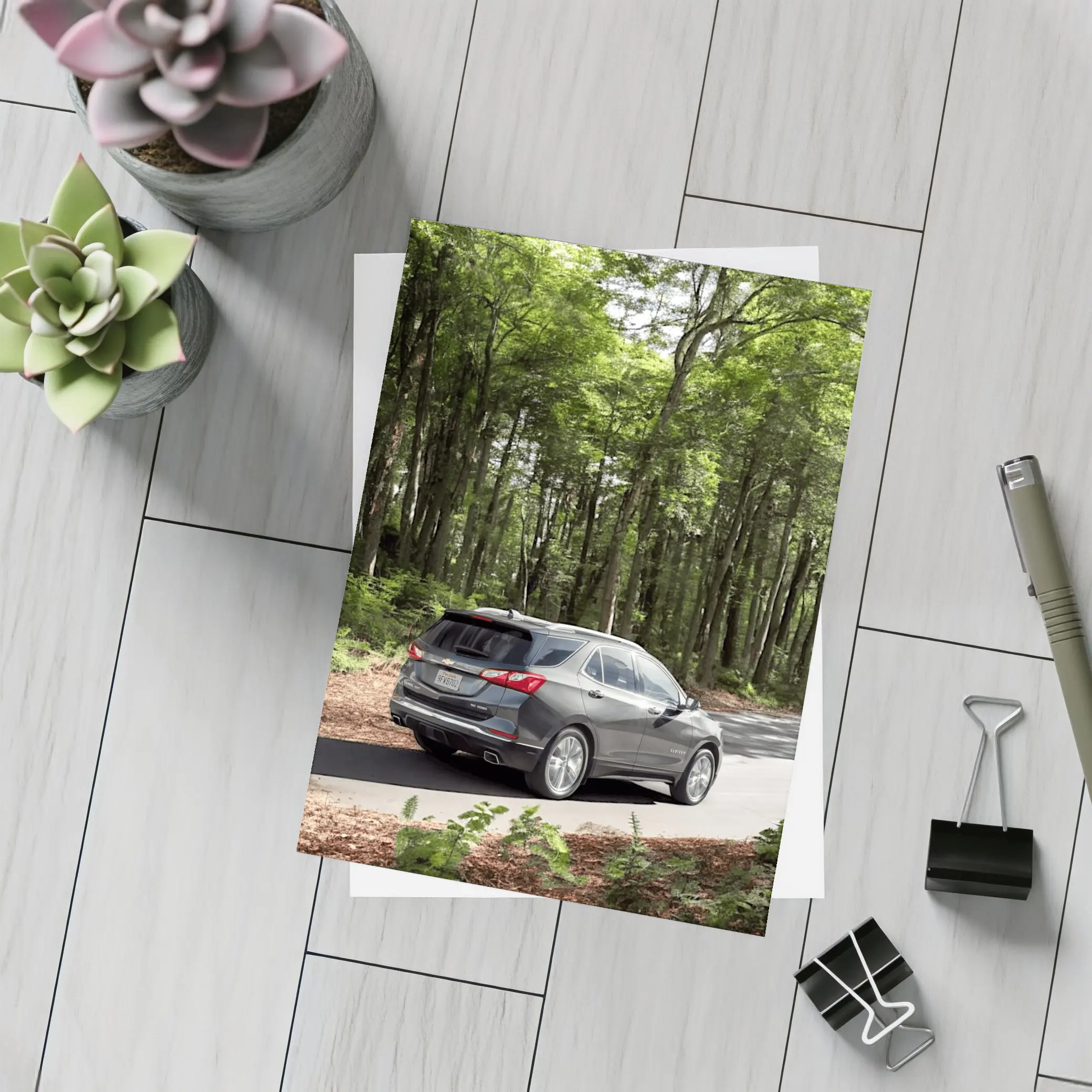 Chevrolet Equinox SUV Driving Through Forest Road – Postcards