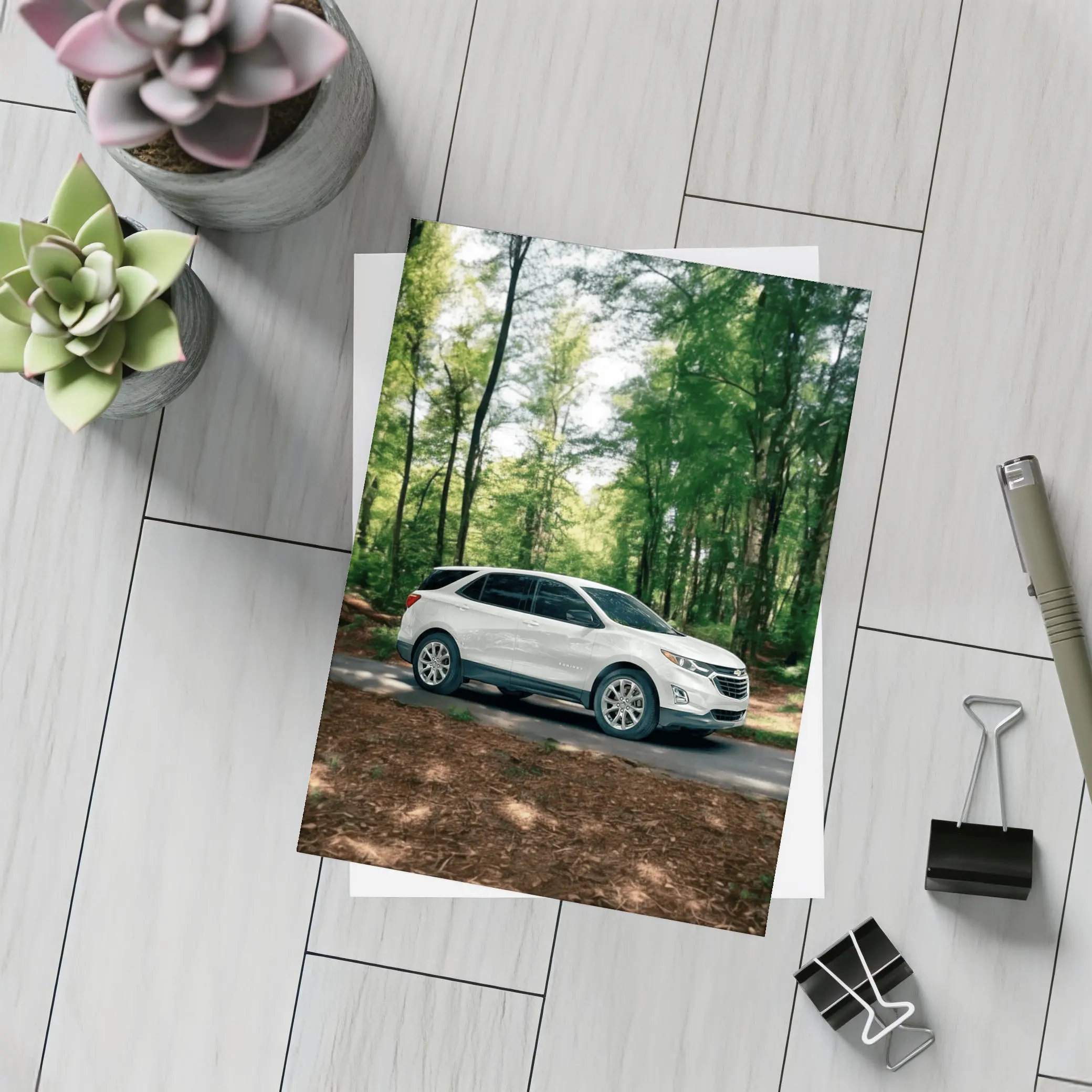 Chevrolet Equinox White SUV Forest Road – Postcards