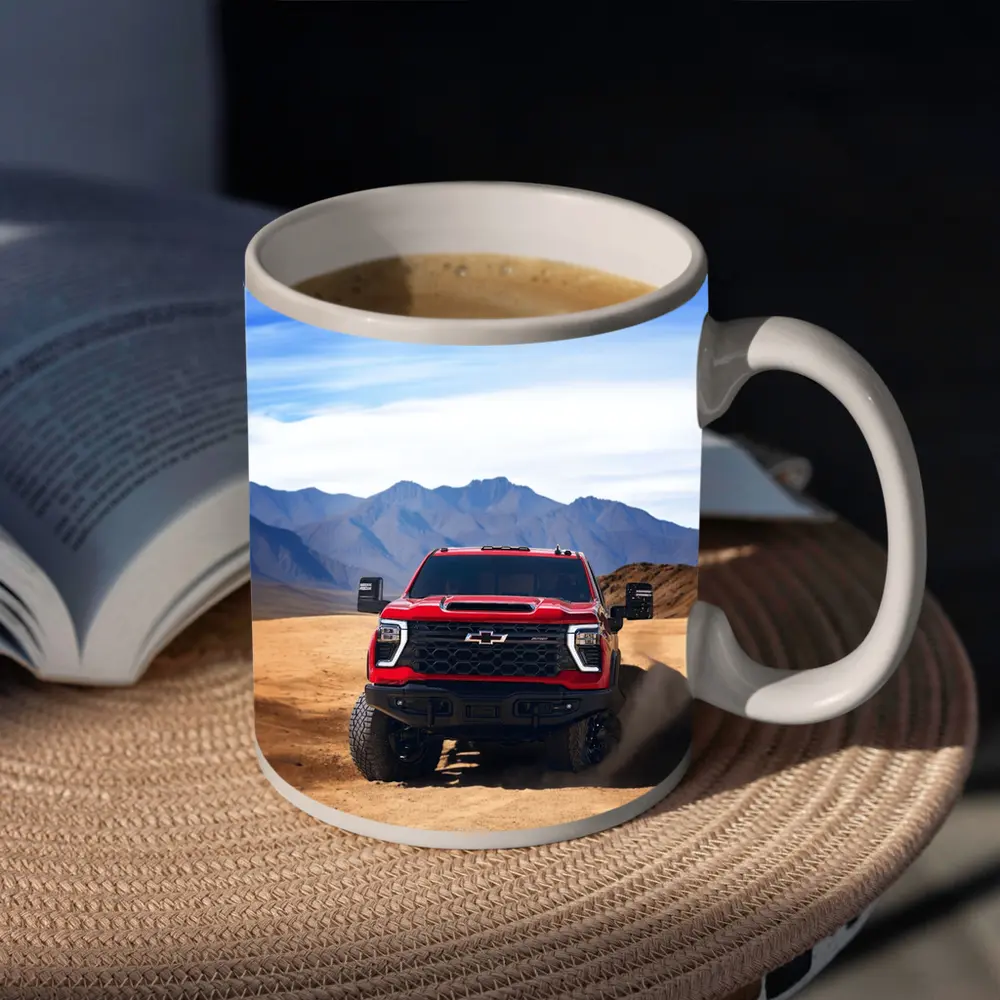 Chevrolet Silverado Red Truck Desert Mountains – Mugs