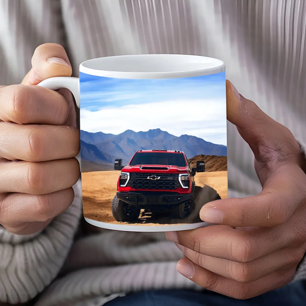 Chevrolet Silverado Red Truck Desert Mountains – Mugs