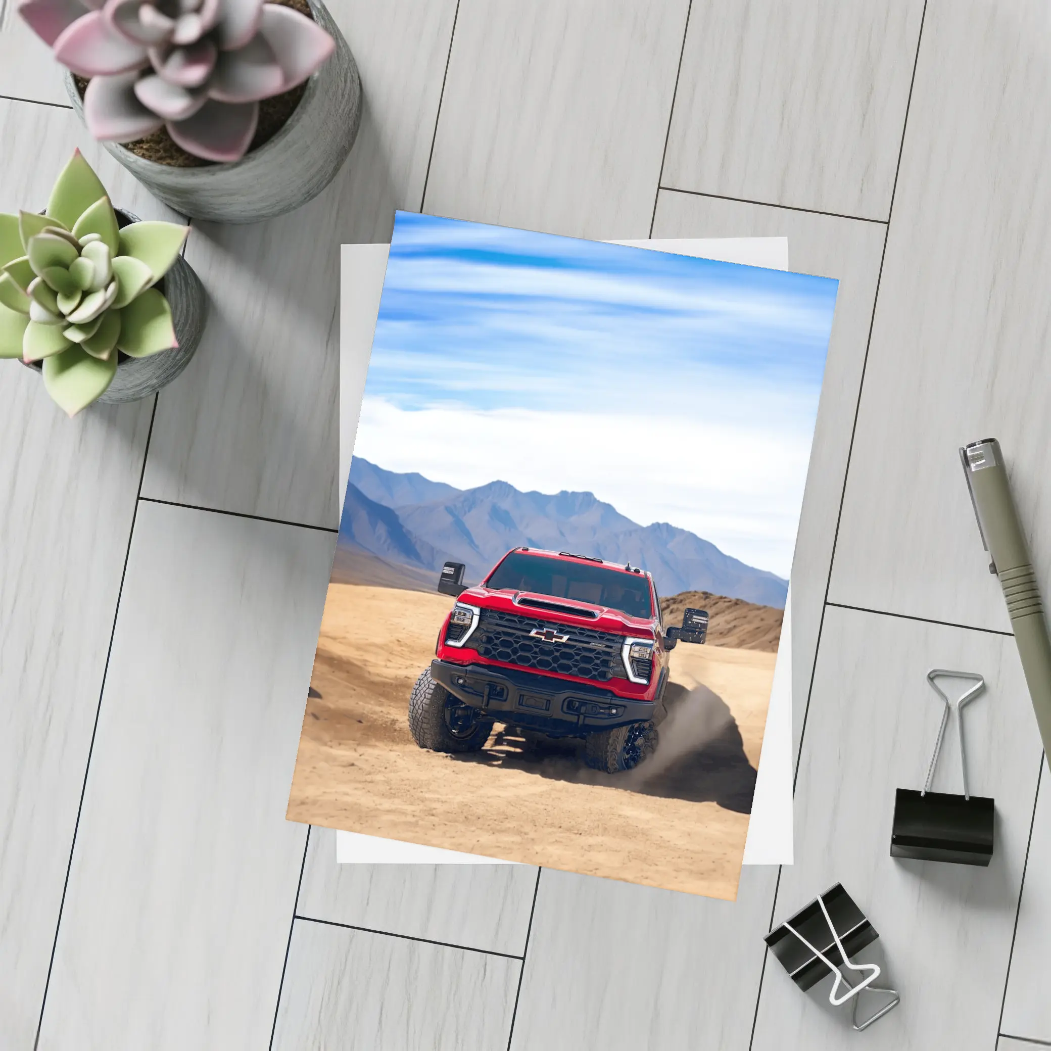 Chevrolet Silverado Red Truck Desert Mountains – Postcards