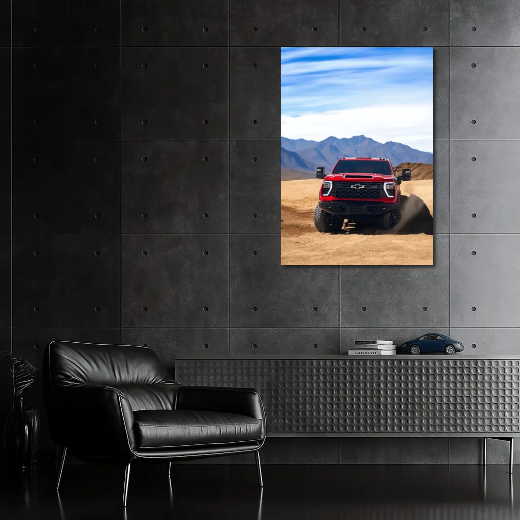 Chevrolet Silverado Red Truck Desert Mountains – Wall Art