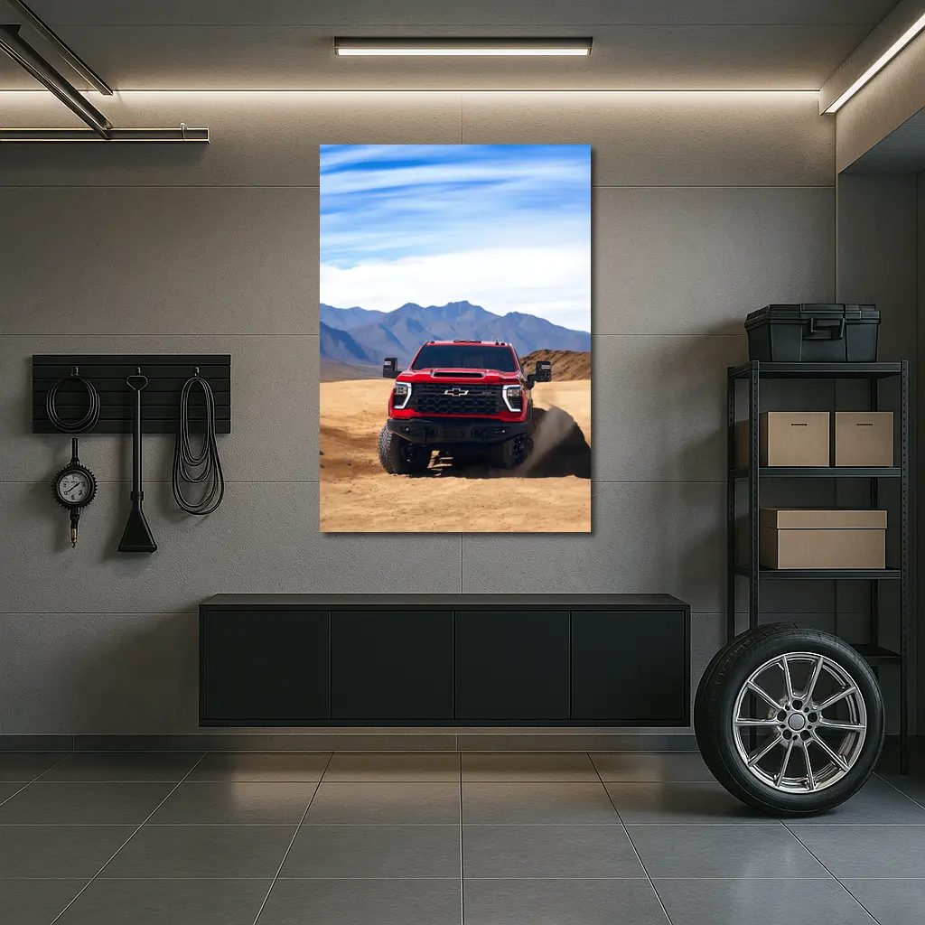 Chevrolet Silverado Red Truck Desert Mountains – Wall Art