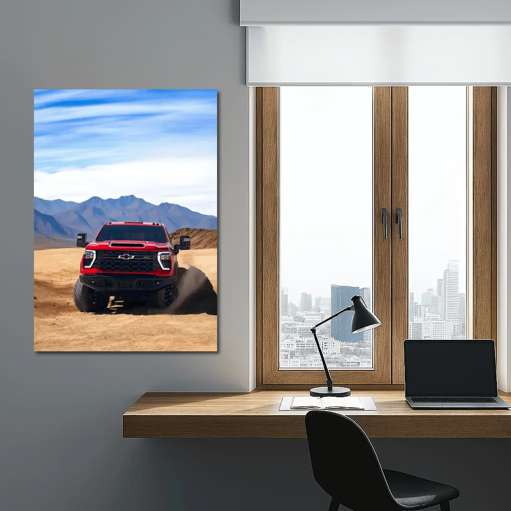 Chevrolet Silverado Red Truck Desert Mountains – Wall Art