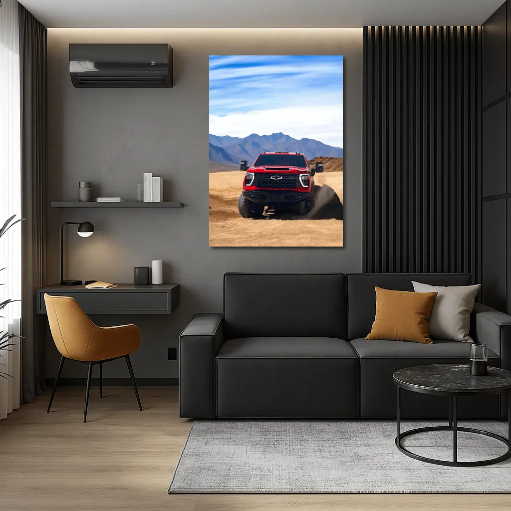 Chevrolet Silverado Red Truck Desert Mountains – Wall Art