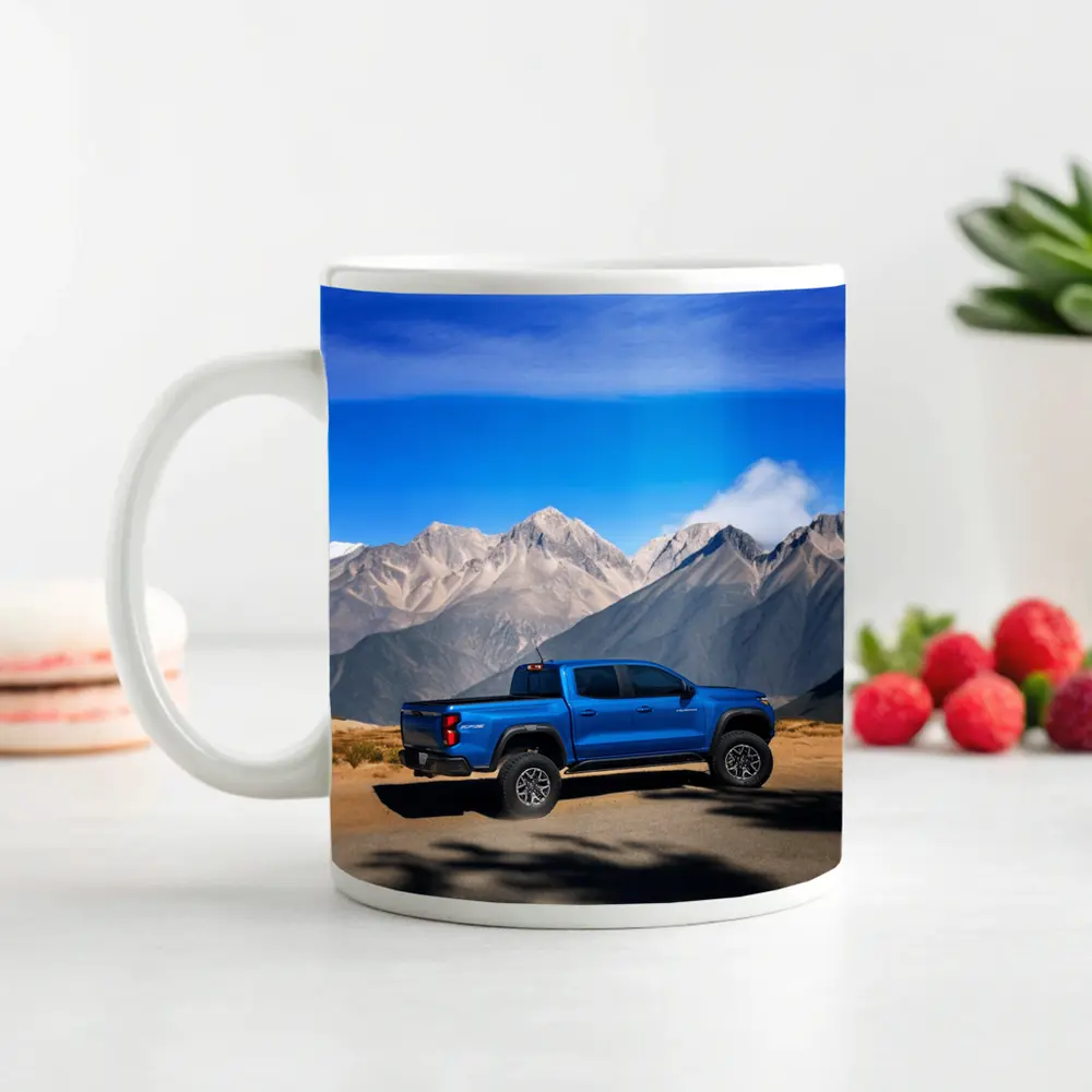 Chevrolet Colorado Blue Truck Mountain Backdrop – Mugs