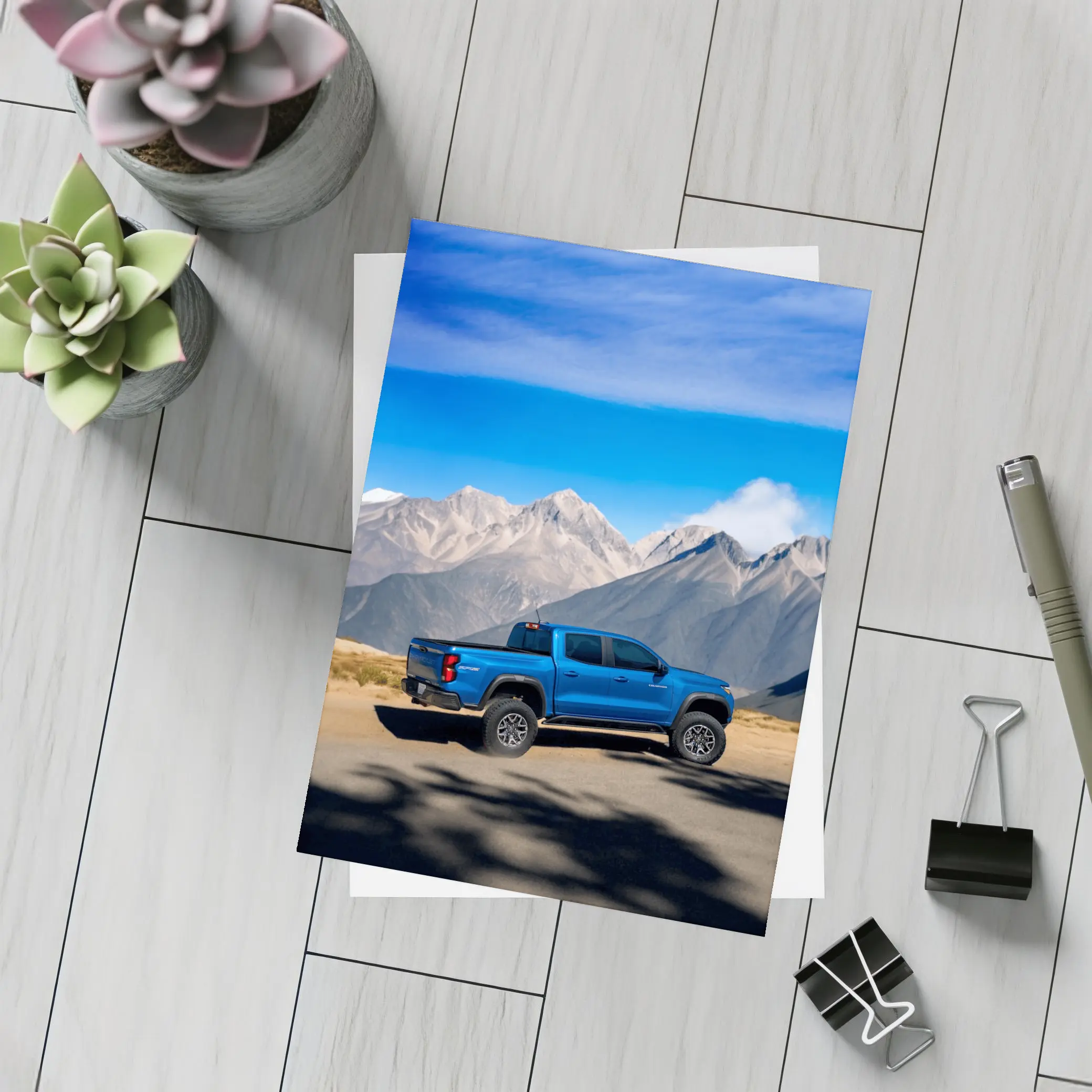Chevrolet Colorado Blue Truck Mountain Backdrop – Postcards