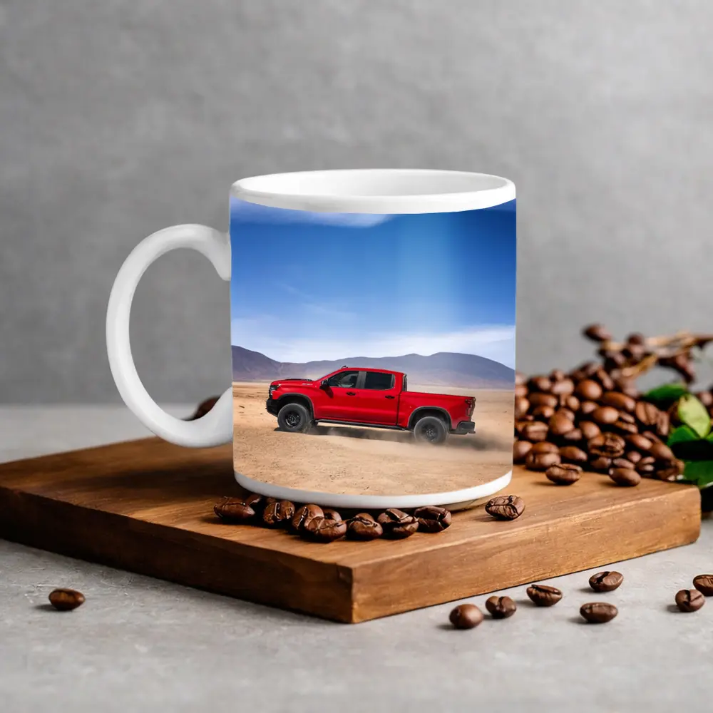 Chevrolet Silverado Red Truck Desert Landscape – Mugs