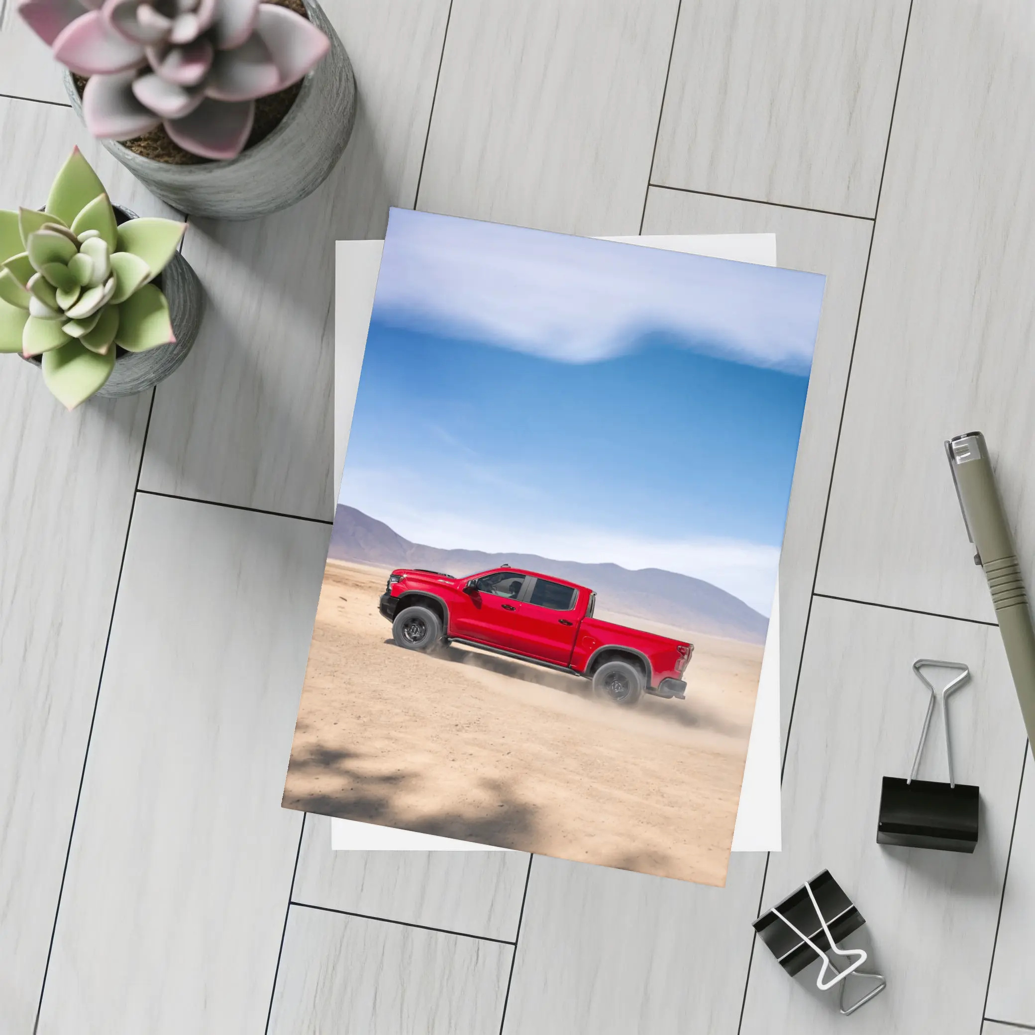 Chevrolet Silverado Red Truck Desert Landscape – Postcards