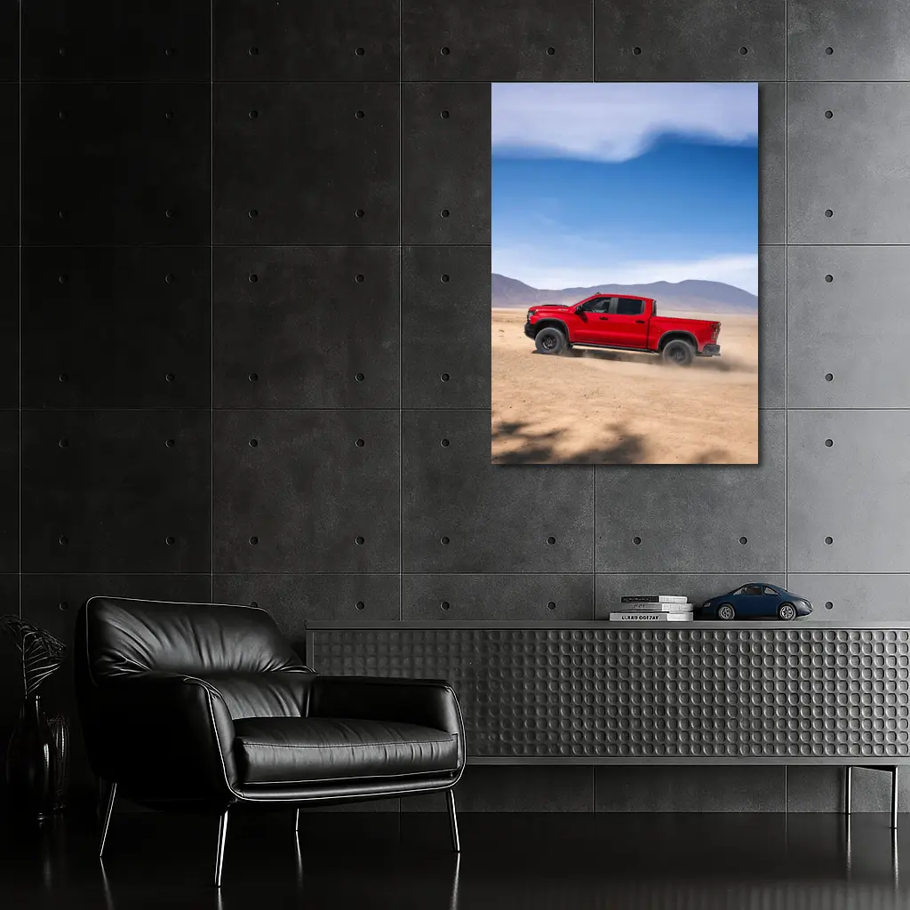 Chevrolet Silverado Red Truck Desert Landscape – Wall Art