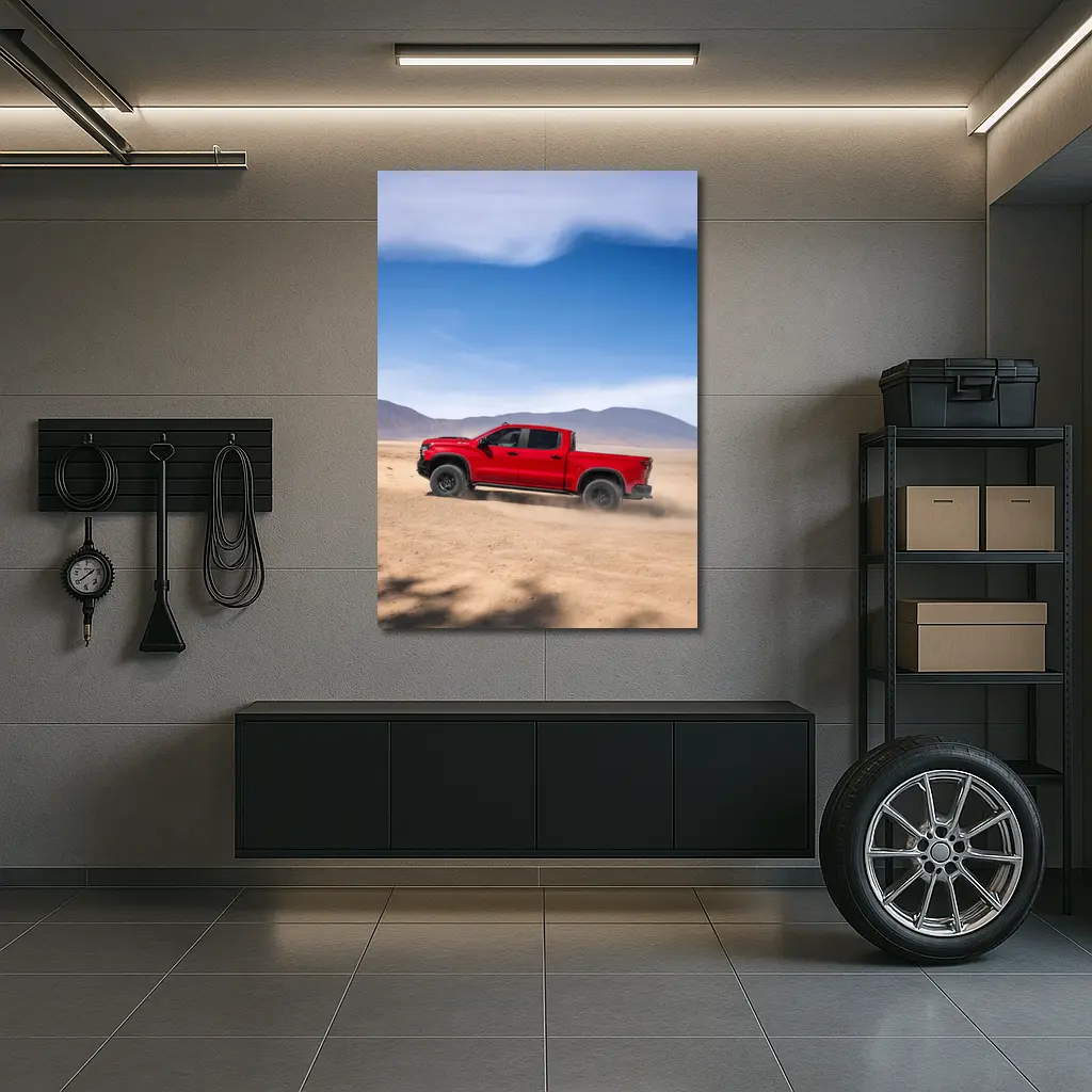 Chevrolet Silverado Red Truck Desert Landscape – Wall Art