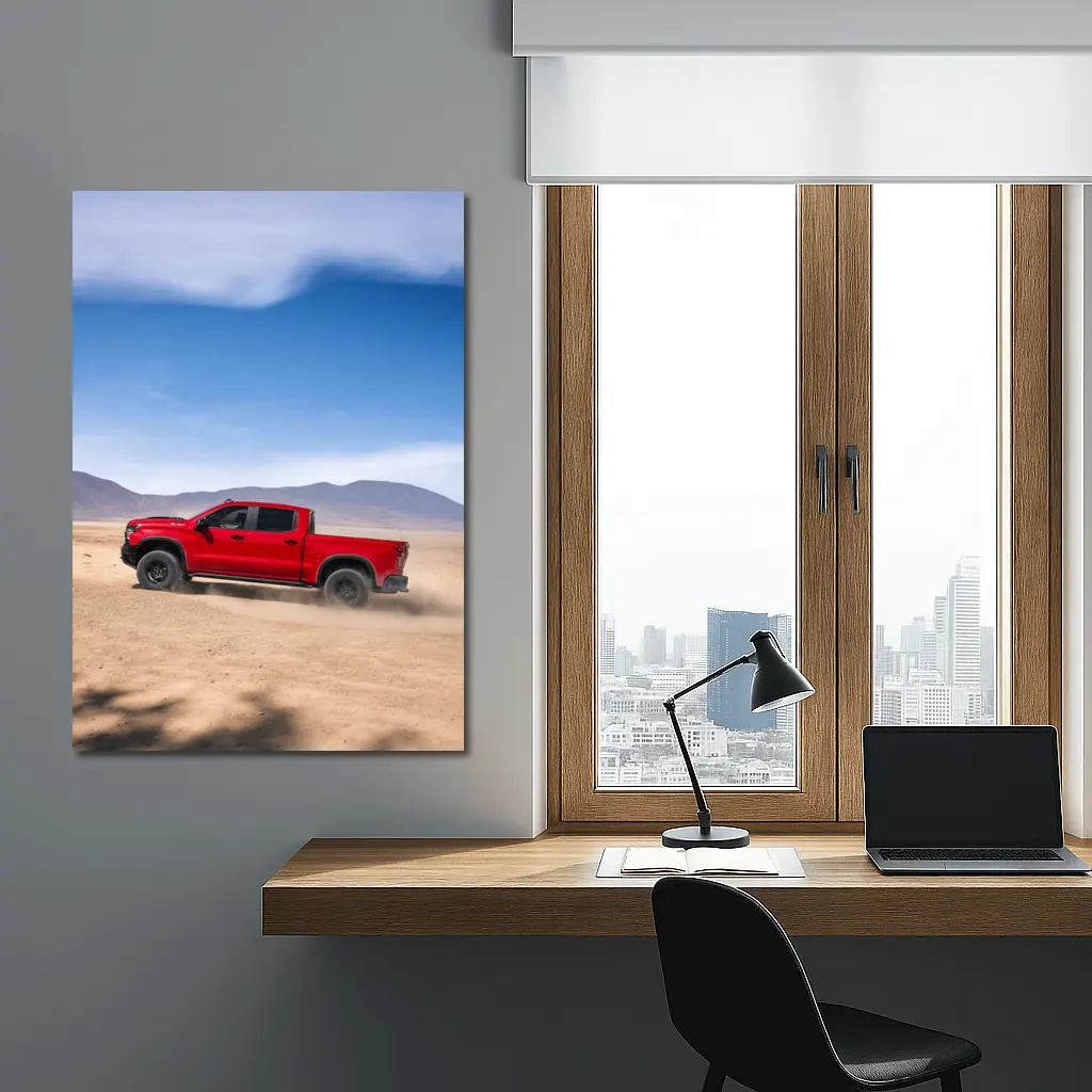Chevrolet Silverado Red Truck Desert Landscape – Wall Art