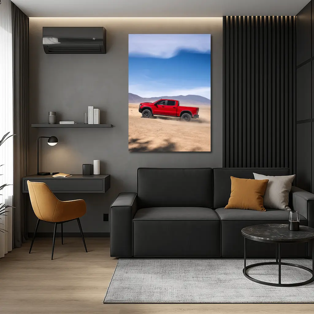 Chevrolet Silverado Red Truck Desert Landscape – Wall Art