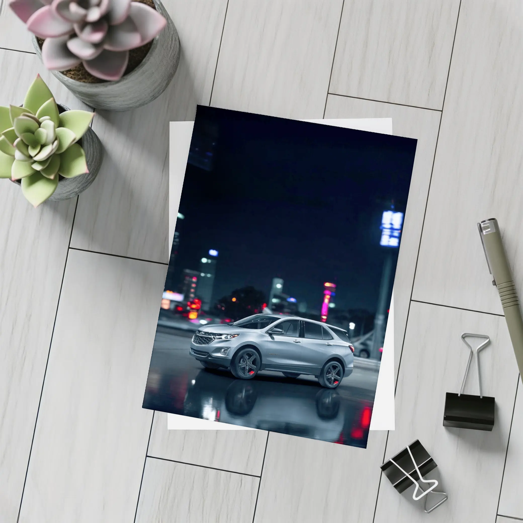 Chevrolet Equinox Silver SUV Night City – Postcards