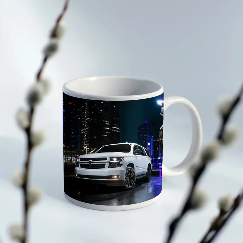 Chevrolet Tahoe White SUV City Night – Mugs