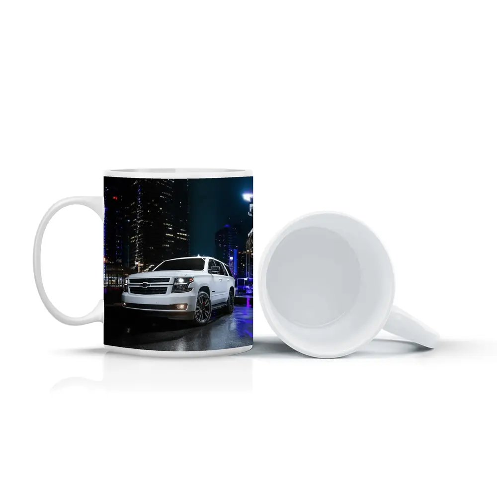 Chevrolet Tahoe White SUV City Night – Mugs