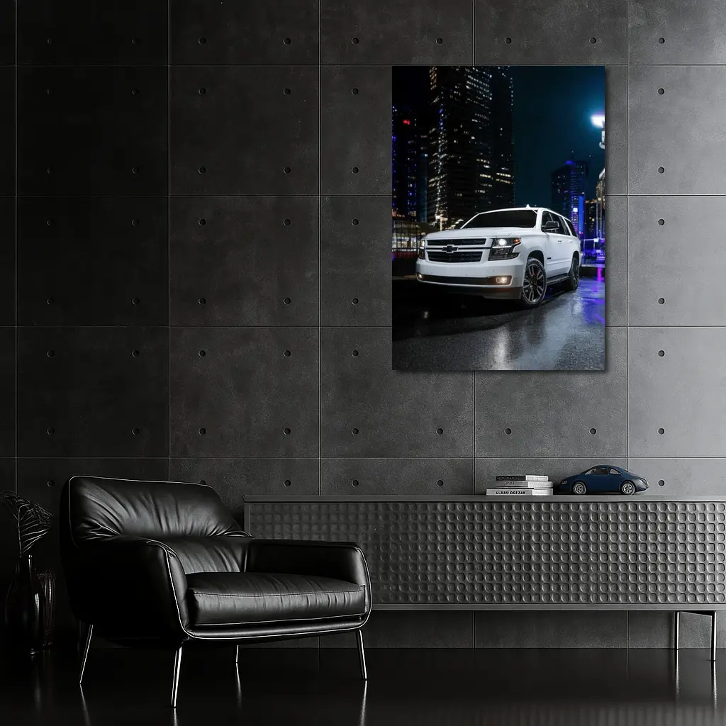 Chevrolet Tahoe White SUV City Night – Wall Art