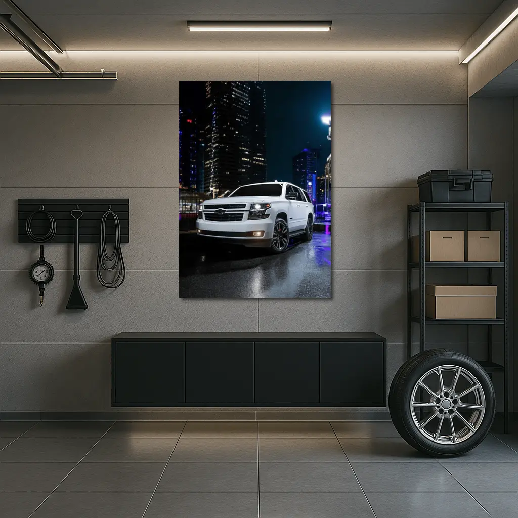 Chevrolet Tahoe White SUV City Night – Wall Art