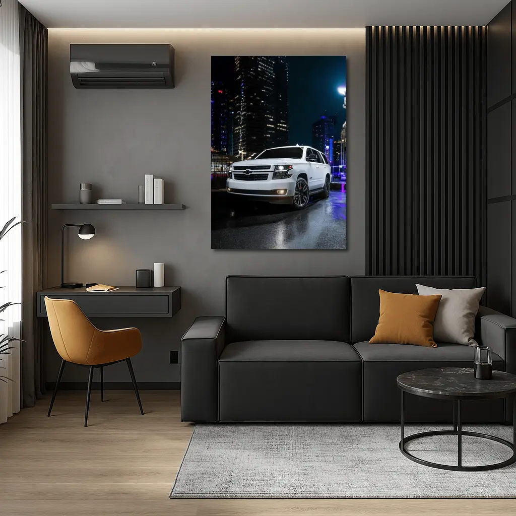 Chevrolet Tahoe White SUV City Night – Wall Art