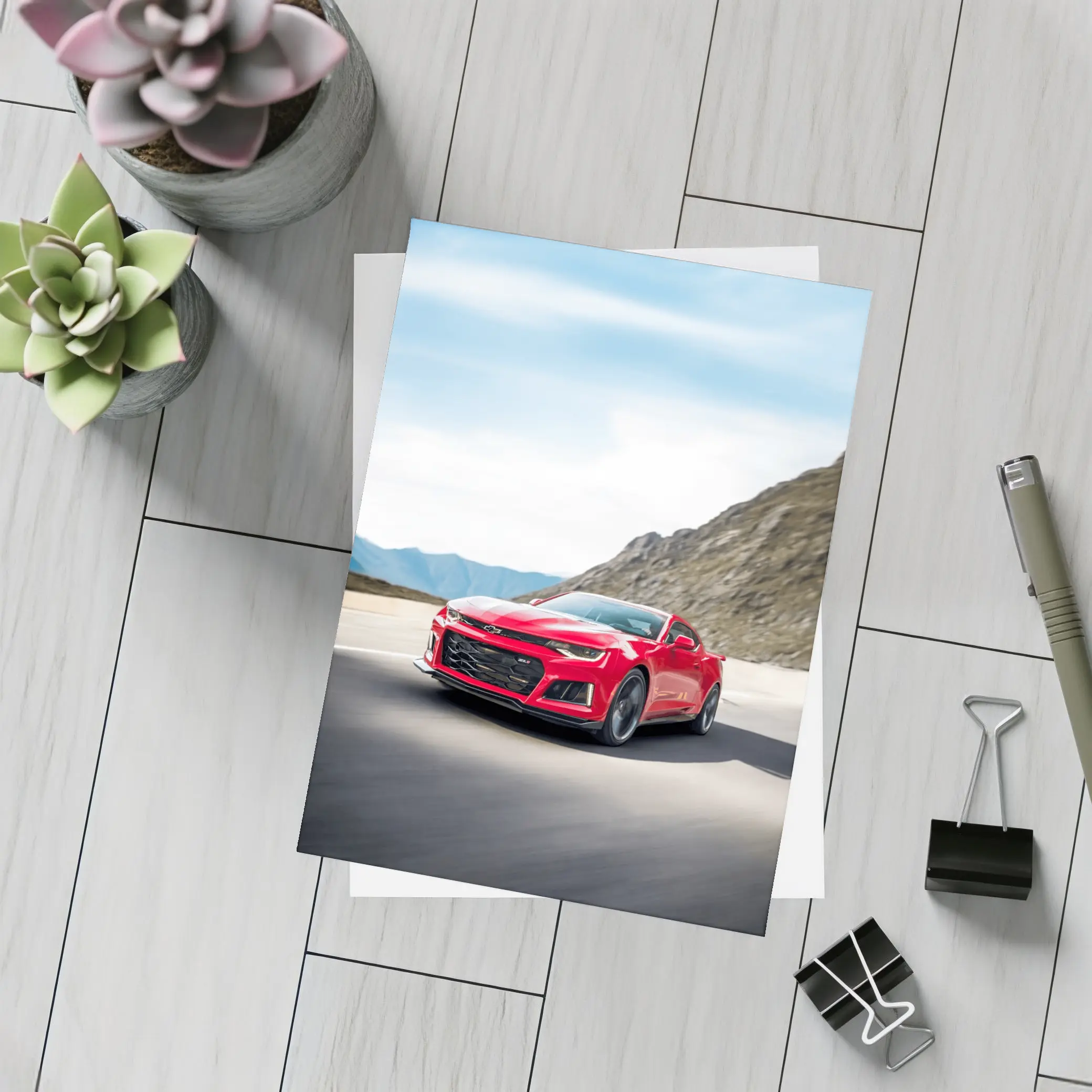Red Chevrolet Camaro ZL1 Mountain Road – Postcards