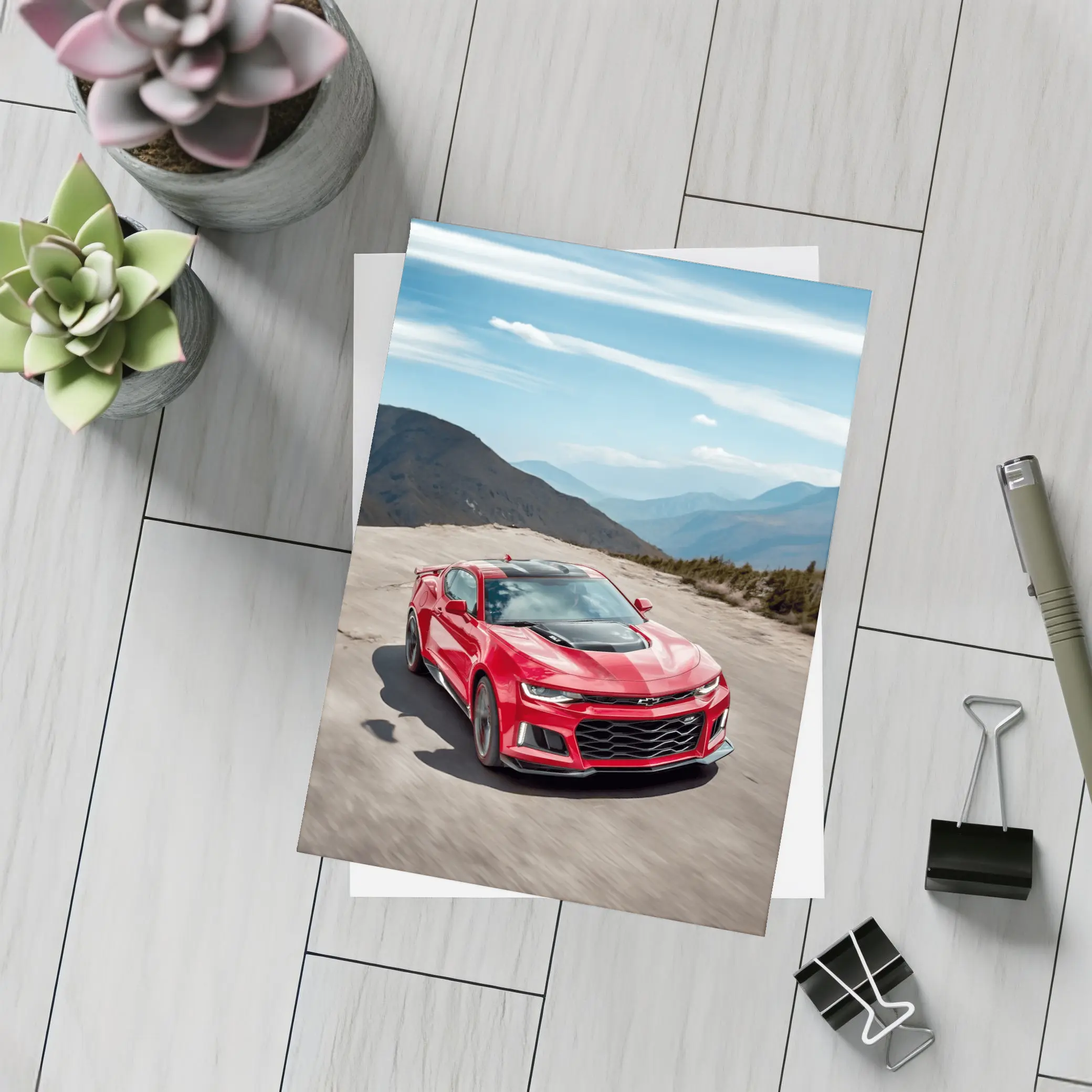 Red Chevrolet Camaro ZL1 Mountain Road – Postcards