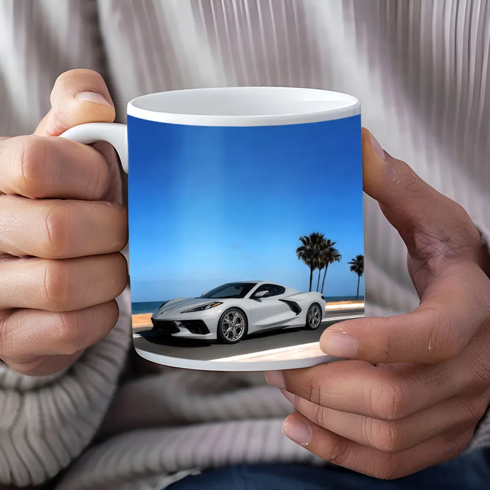 Chevrolet Corvette White Coastal Road Drive – Mugs