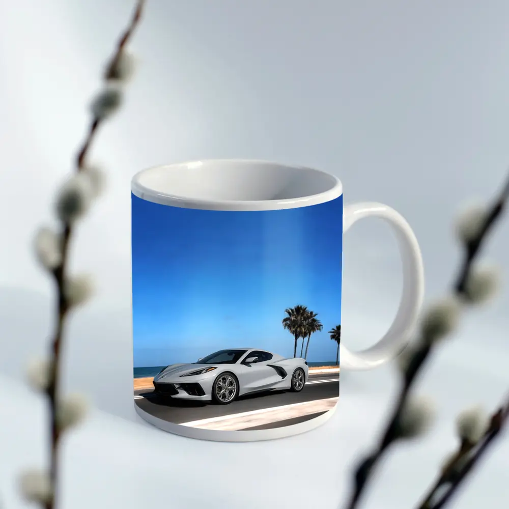 Chevrolet Corvette White Coastal Road Drive – Mugs