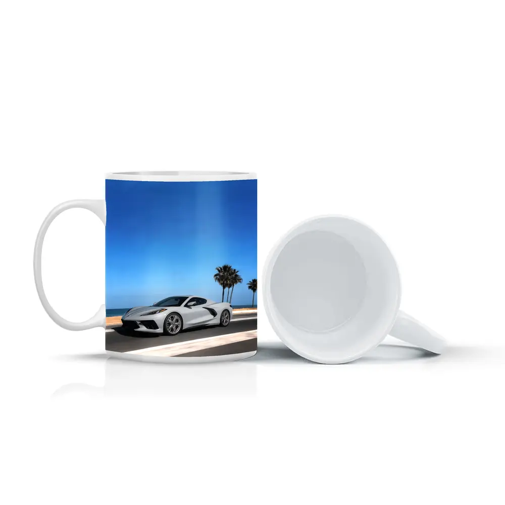 Chevrolet Corvette White Coastal Road Drive – Mugs