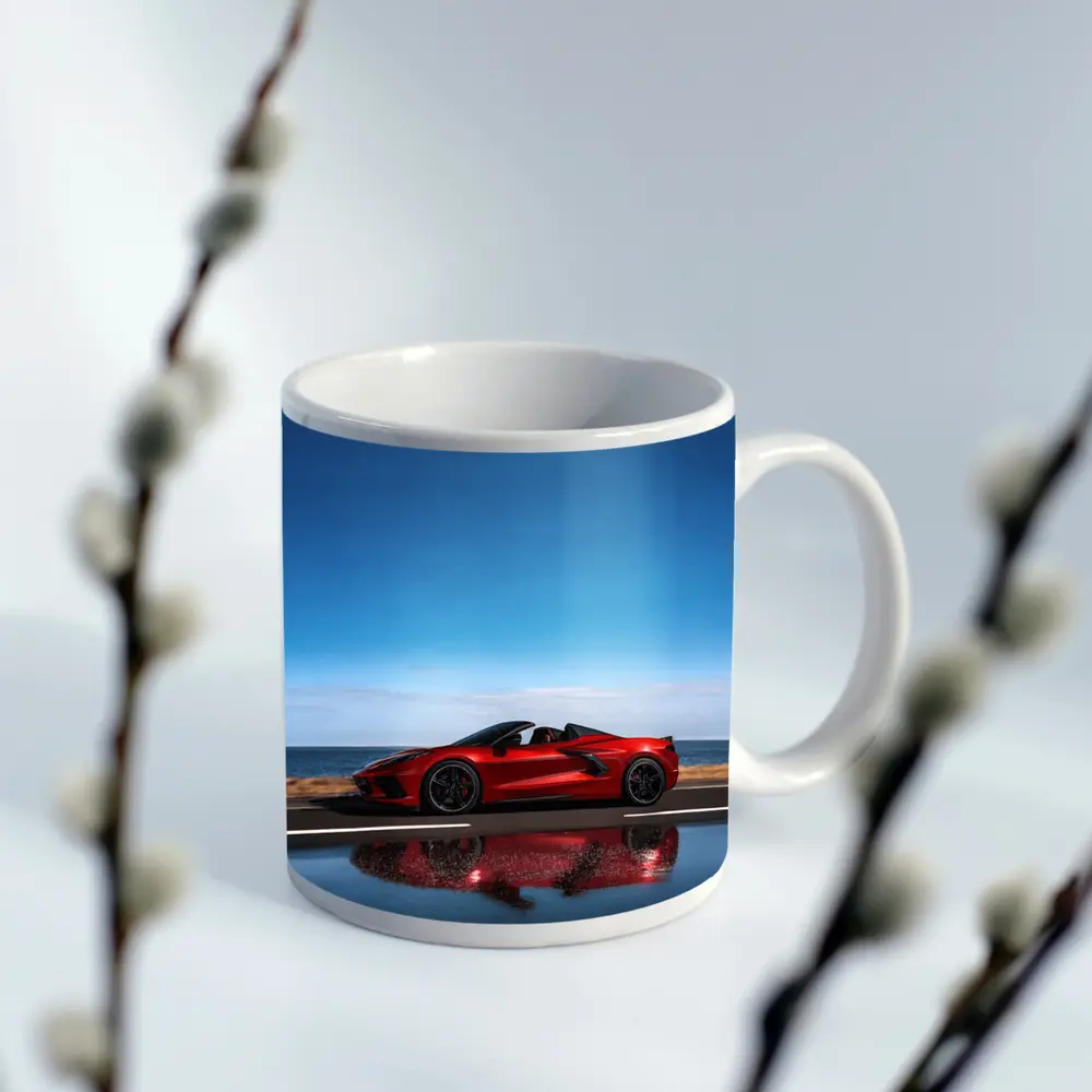 Red Chevrolet Corvette Coastal Road Side View – Mugs