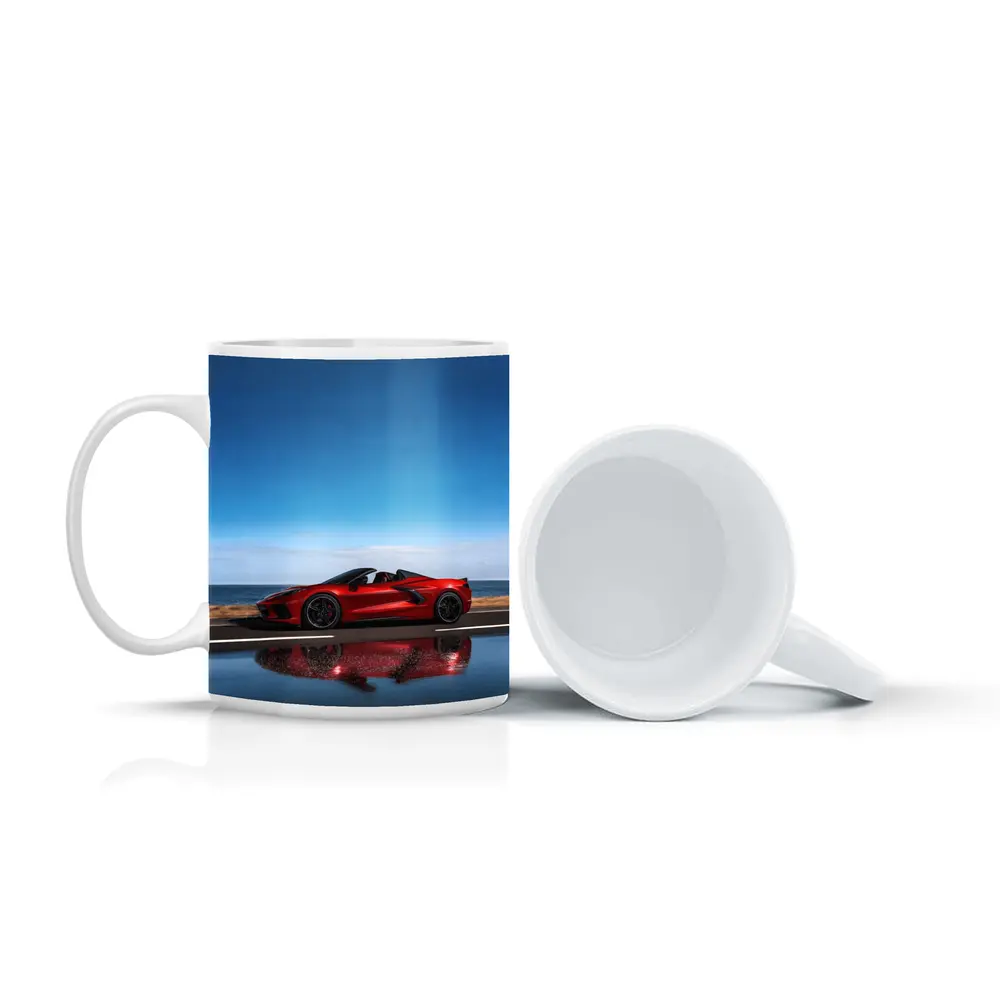 Red Chevrolet Corvette Coastal Road Side View – Mugs