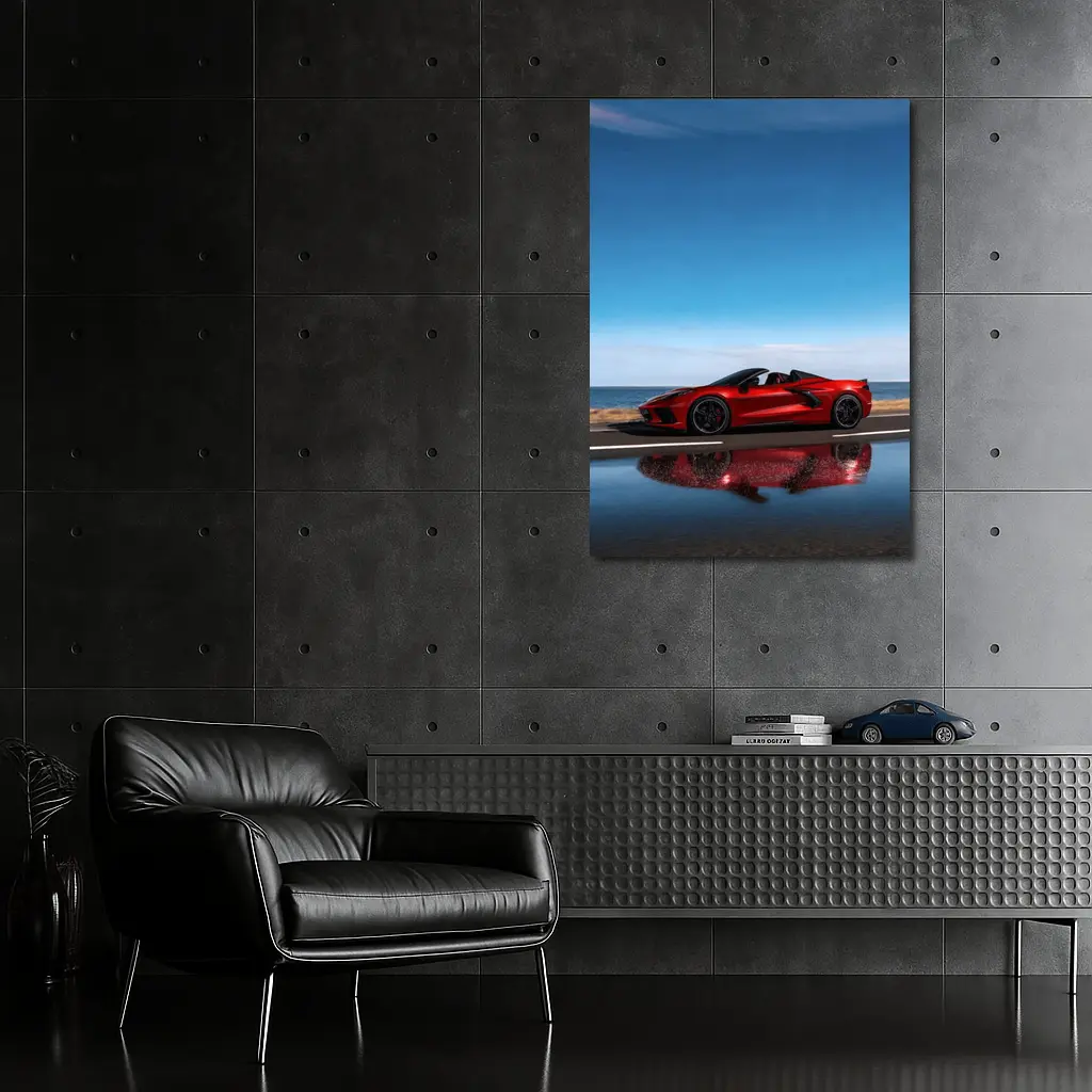 Red Chevrolet Corvette Coastal Road Side View – Wall Art