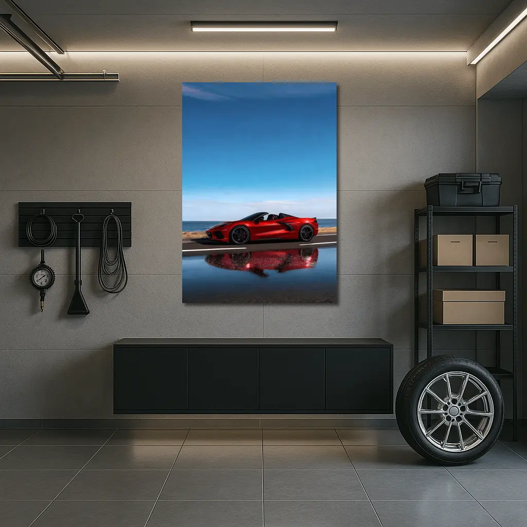 Red Chevrolet Corvette Coastal Road Side View – Wall Art