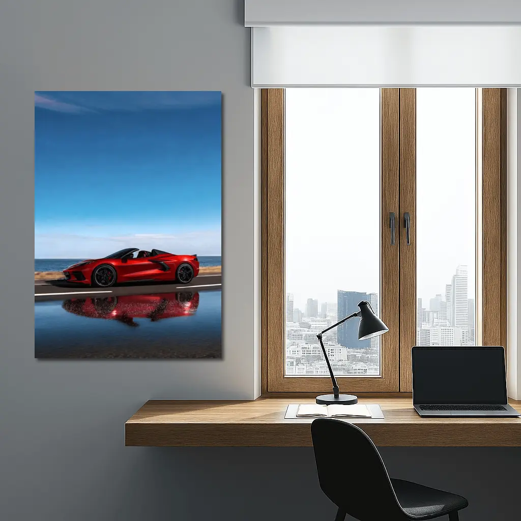Red Chevrolet Corvette Coastal Road Side View – Wall Art