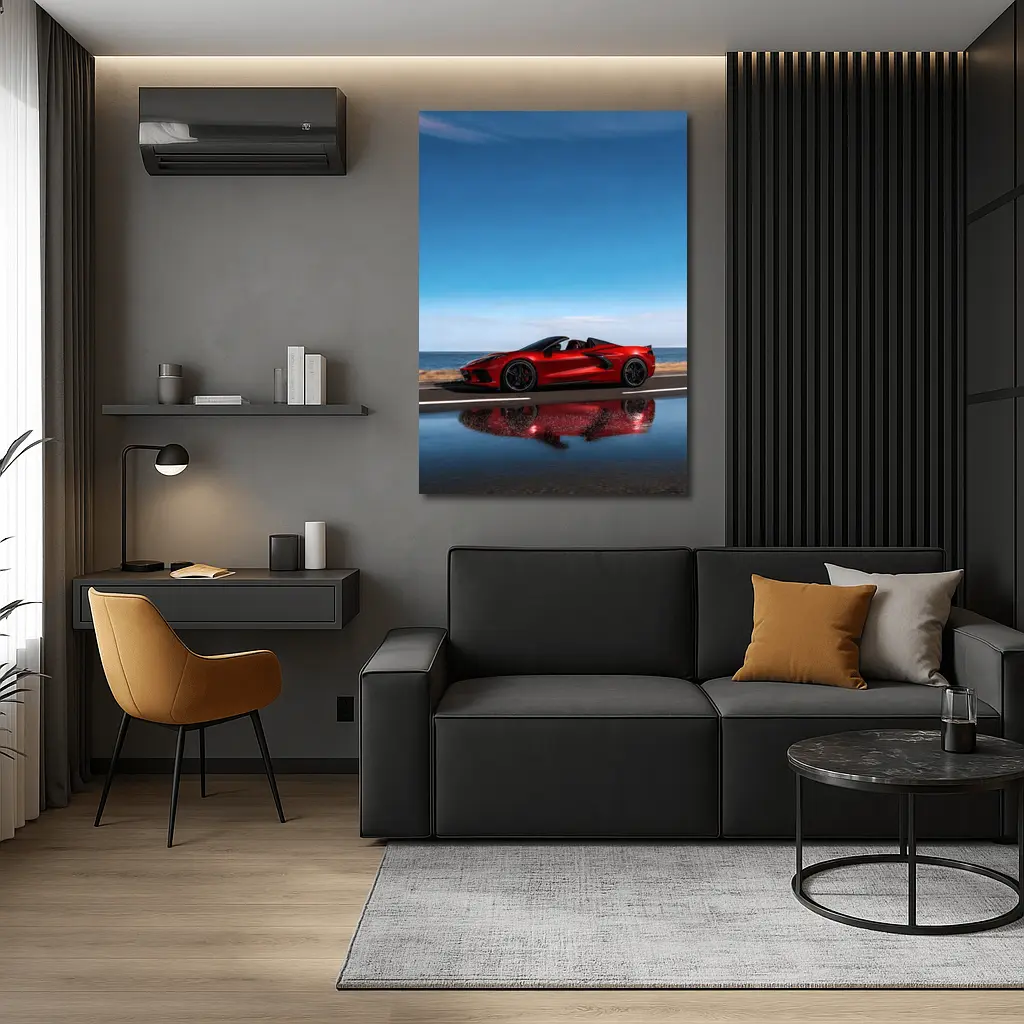 Red Chevrolet Corvette Coastal Road Side View – Wall Art