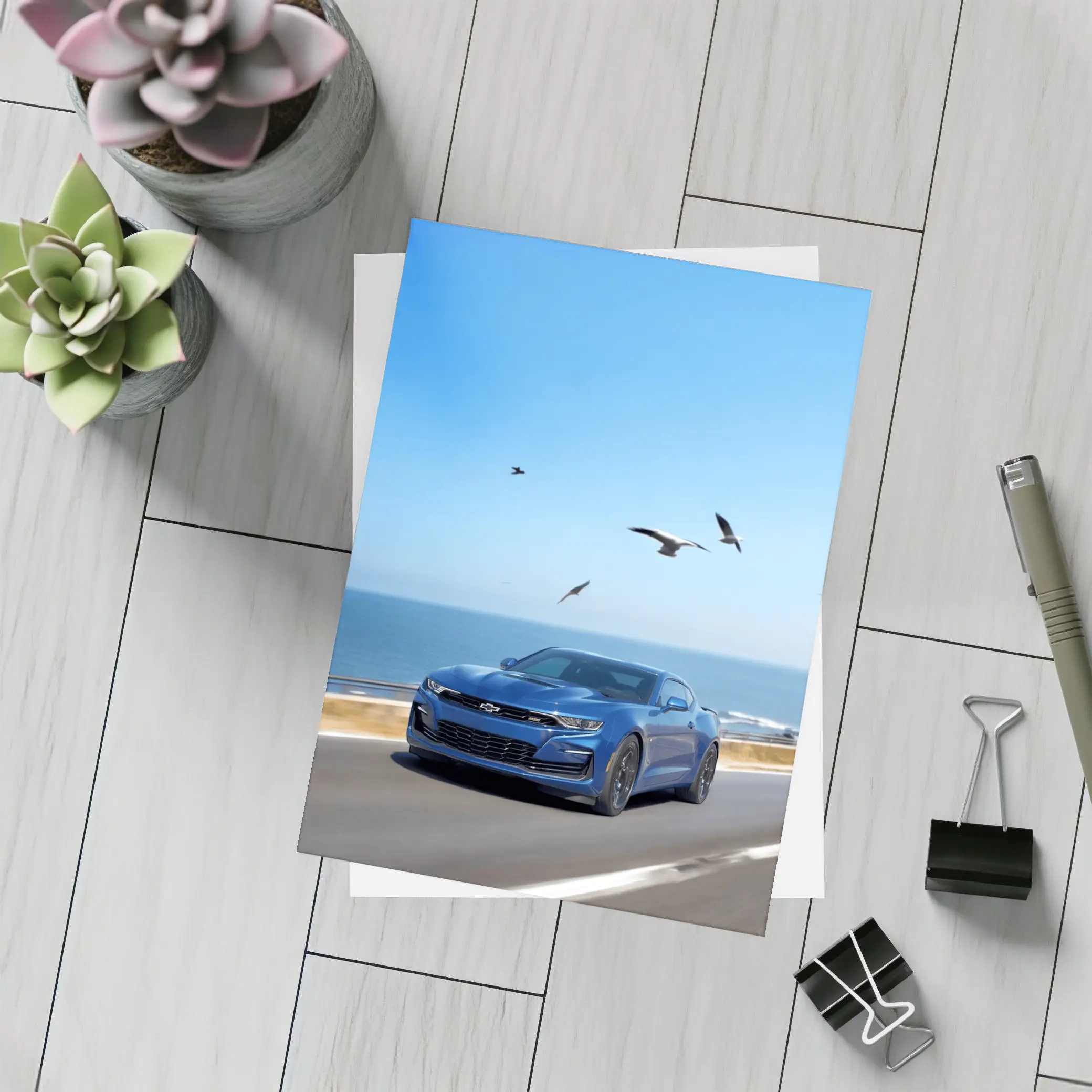 Chevrolet Camaro Blue Coastal Highway Drive – Postcards