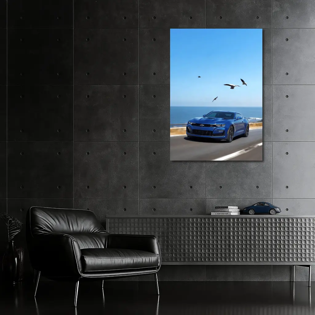 Chevrolet Camaro Blue Coastal Highway Drive – Wall Art