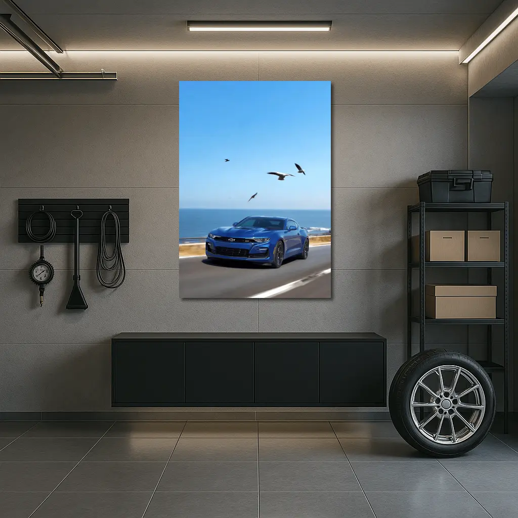 Chevrolet Camaro Blue Coastal Highway Drive – Wall Art