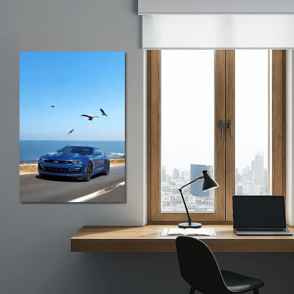 Chevrolet Camaro Blue Coastal Highway Drive – Wall Art