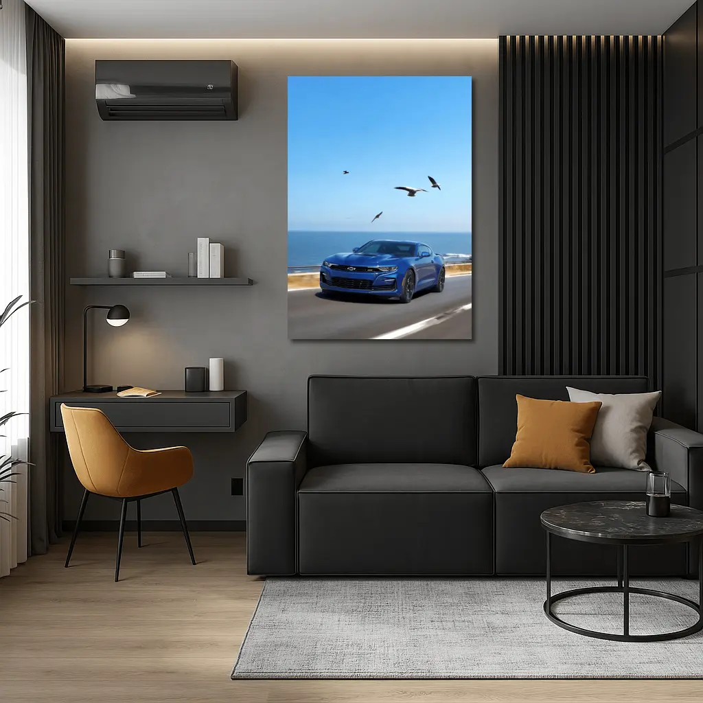 Chevrolet Camaro Blue Coastal Highway Drive – Wall Art