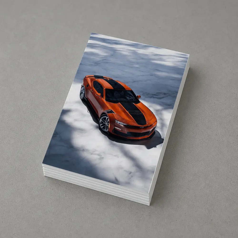 Chevrolet Camaro Orange on White Marble – Postcards