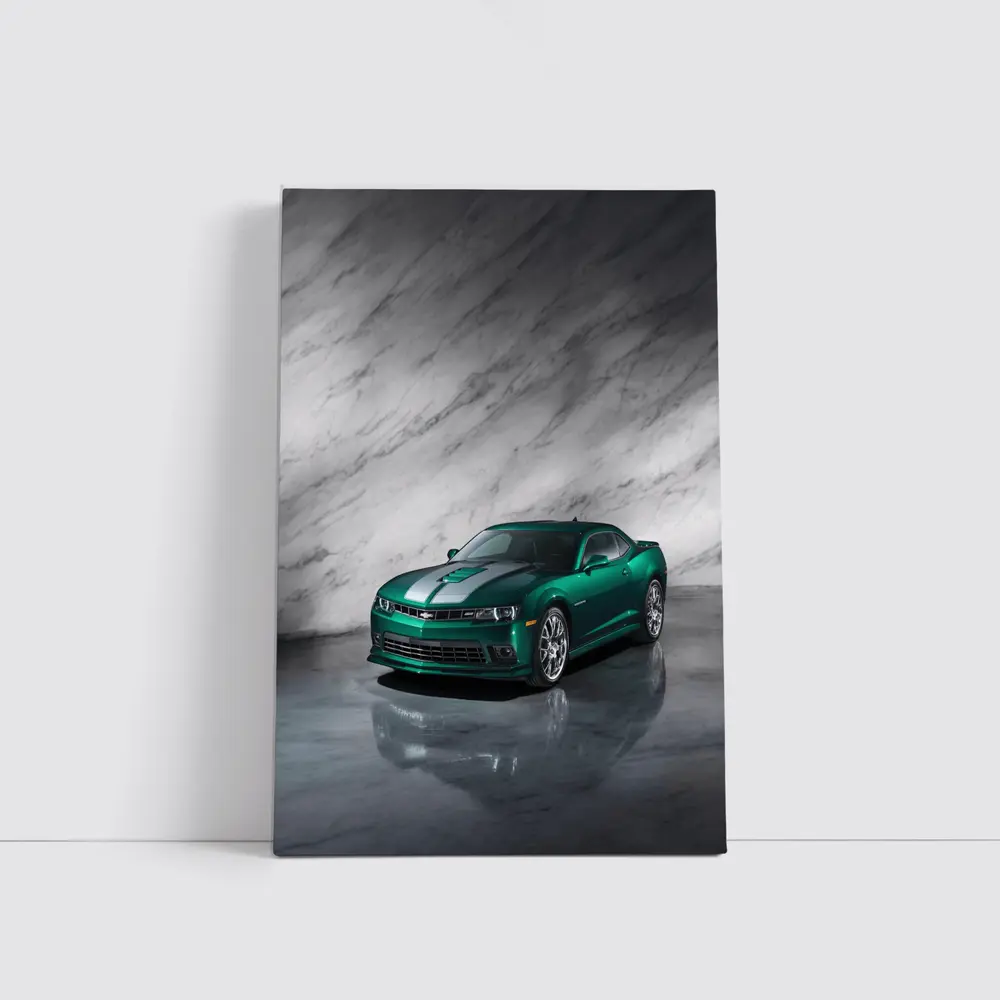 Chevrolet Camaro Green on Marble Background – Wall Art