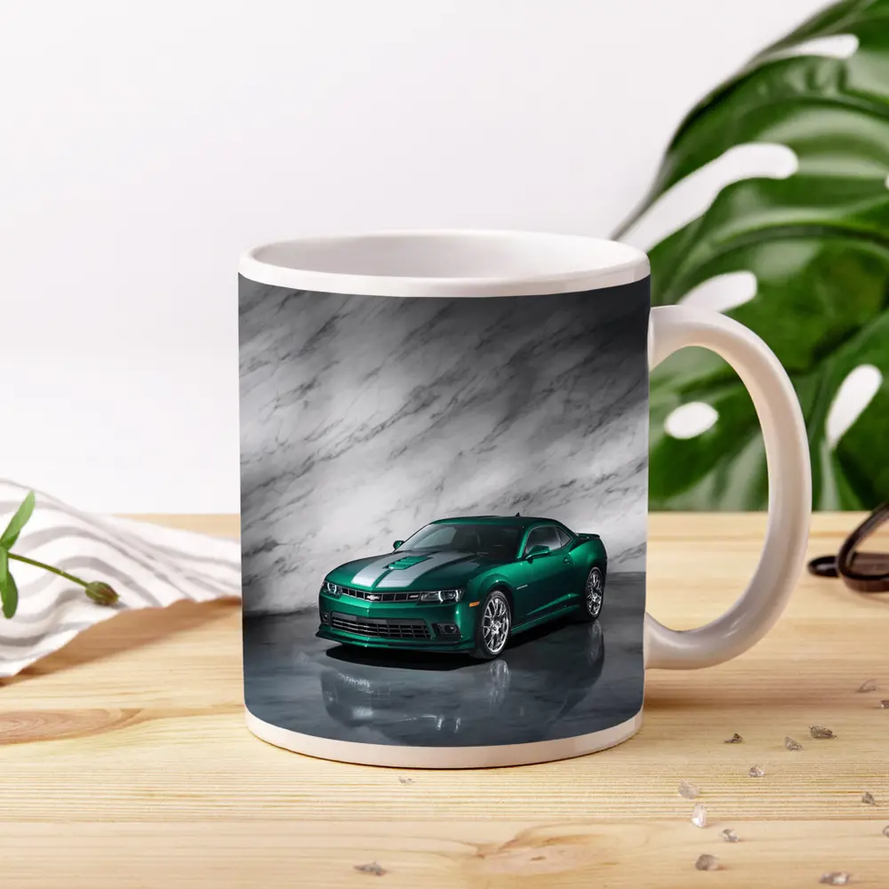 Chevrolet Camaro Green on Marble Background – Mugs