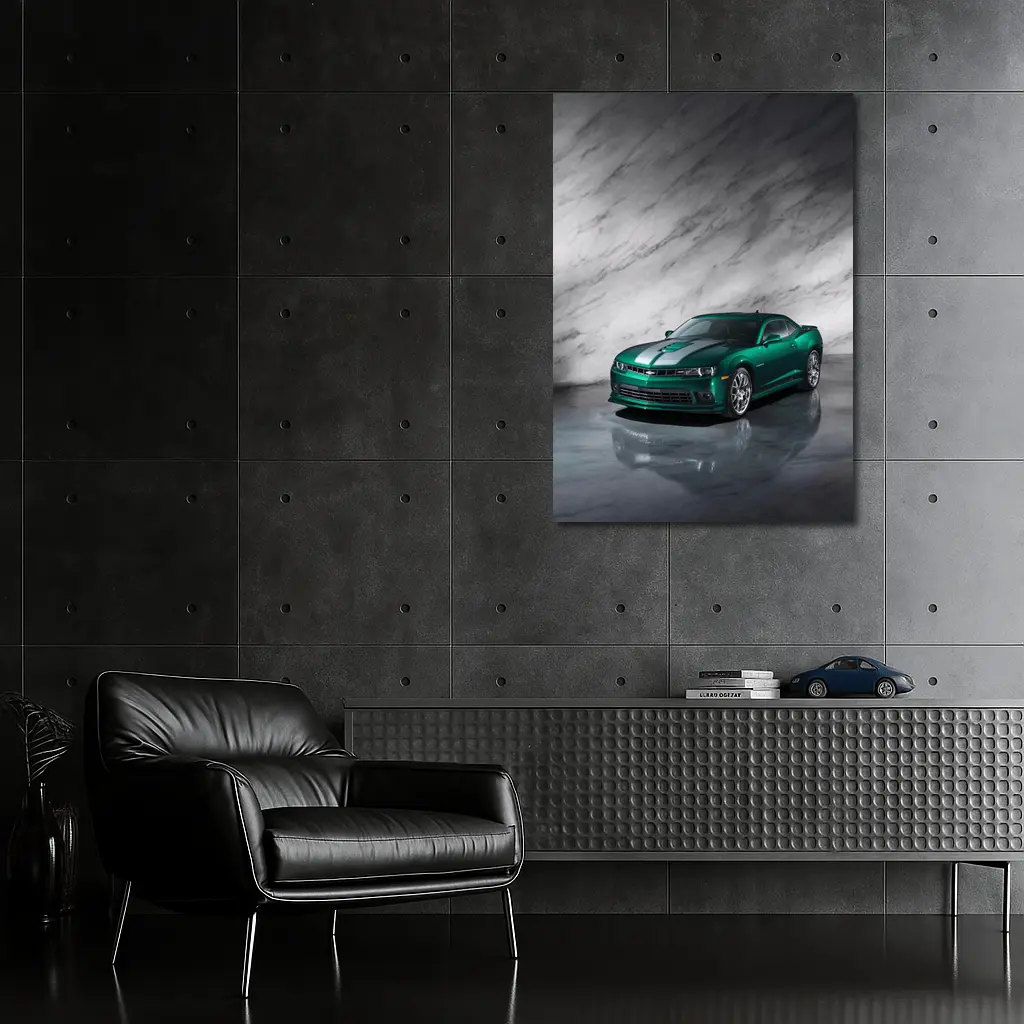 Chevrolet Camaro Green on Marble Background – Wall Art